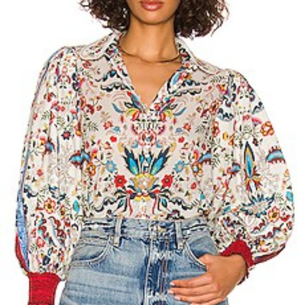 Alice & Olivia Shondra Embroidered Collar Blouse  XL NWT